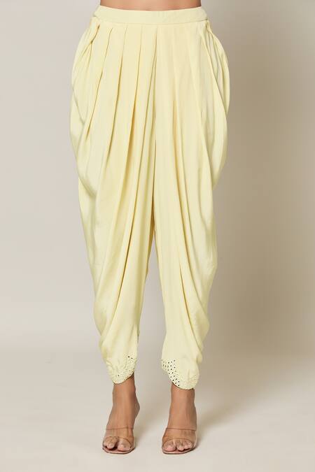 Buy Samyukta Singhania Yellow Crepe, Georgette Embroidery, Pearls, Mirrors Mahal Jacket Dhoti Pant Set Buy_Samyukta Singhania_Yellow Crepe, Georgette Embroidery, Pearls, Mirrors Mahal Jacket Dhoti Pant Set