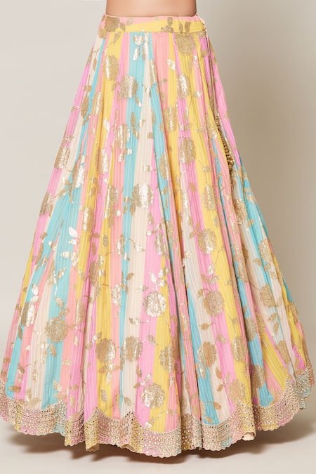 Samyukta Singhania_Multi Color Organza, Net, Silk Mirrors, Cut Bloom Embroidered Kali Lehenga Set _at_Aza_Fashions