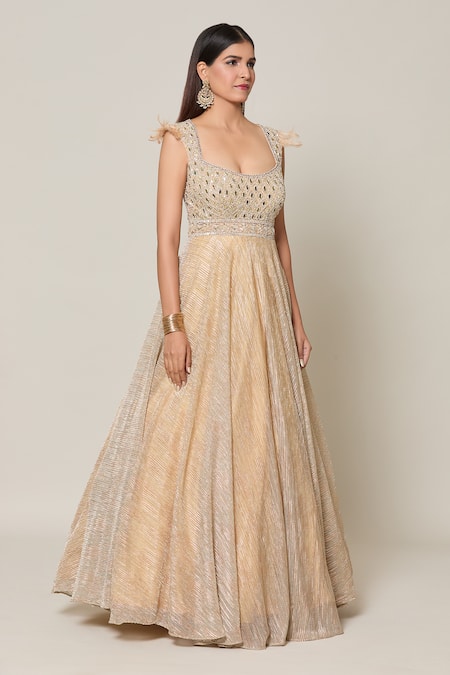 Samyukta Singhania Gold Net, Crepe Mirrors, Sequins Round Persian And Embellished Gown With Dupatta Online at Aza Fashions Samyukta Singhania_Gold Net, Crepe Mirrors, Sequins Round Persian And Embellished Gown With Dupatta _Online_at_Aza_Fashions