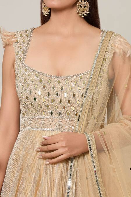 Buy Samyukta Singhania Gold Net, Crepe Mirrors, Sequins Round Persian And Embellished Gown With Dupatta Online at Aza Fashions Buy_Samyukta Singhania_Gold Net, Crepe Mirrors, Sequins Round Persian And Embellished Gown With Dupatta _Online_at_Aza_Fashions