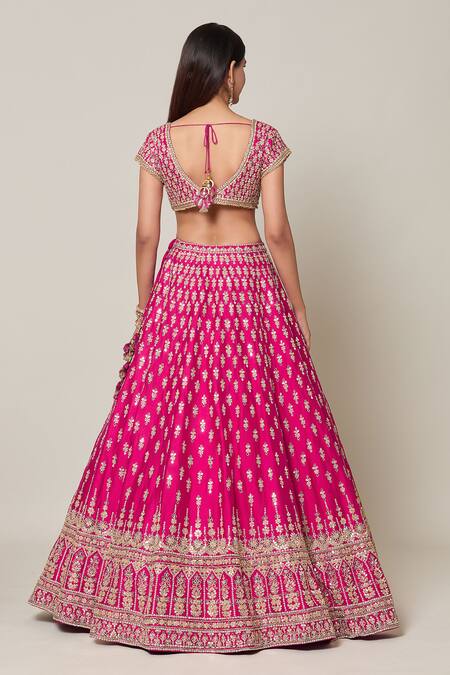 Shop Azeera Pink Silk, Net Crystals, Gota Patti, Embroidery Gullista Bridal Lehenga Set at Aza Fashions Shop_Azeera_Pink Silk, Net Crystals, Gota Patti, Embroidery Gullista Bridal Lehenga Set_at_Aza_Fashions
