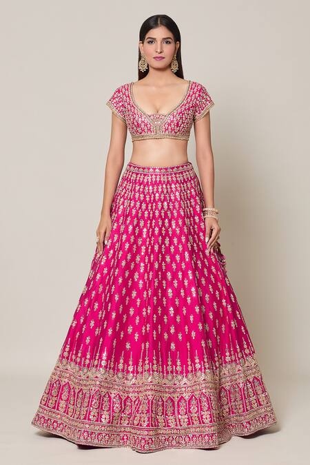 Azeera Pink Silk, Net Crystals, Gota Patti, Embroidery Gullista Bridal Lehenga Set Online at Aza Fashions Azeera_Pink Silk, Net Crystals, Gota Patti, Embroidery Gullista Bridal Lehenga Set_Online_at_Aza_Fashions