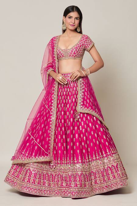 Shop Azeera Pink Silk, Net Crystals, Gota Patti, Embroidery Gullista Bridal Lehenga Set Online at Aza Fashions Shop_Azeera_Pink Silk, Net Crystals, Gota Patti, Embroidery Gullista Bridal Lehenga Set_Online_at_Aza_Fashions