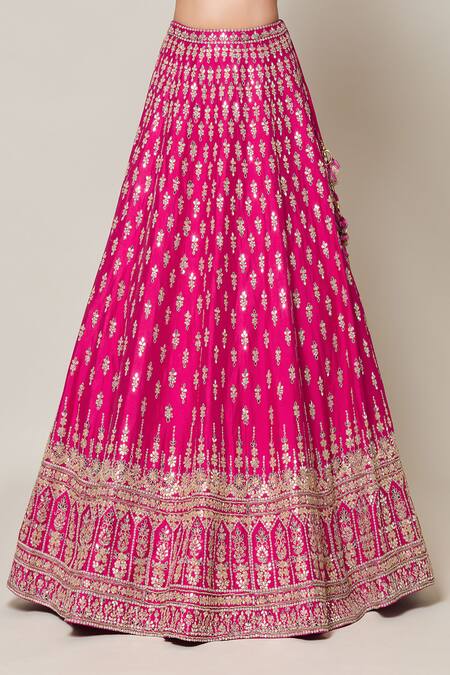 Azeera Pink Silk, Net Crystals, Gota Patti, Embroidery Gullista Bridal Lehenga Set at Aza Fashions Azeera_Pink Silk, Net Crystals, Gota Patti, Embroidery Gullista Bridal Lehenga Set_at_Aza_Fashions