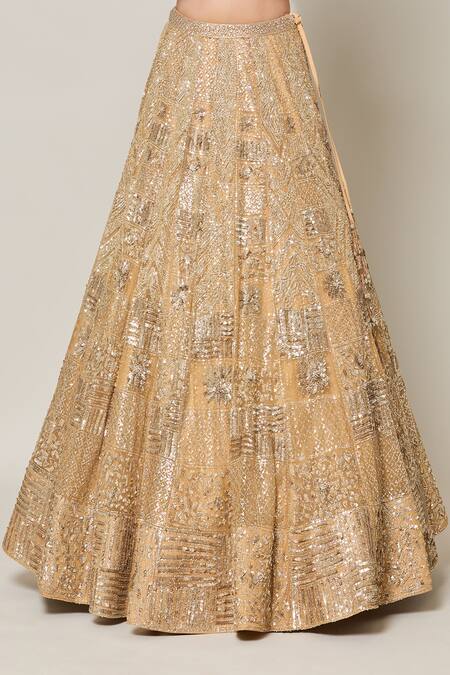 Azeera Gold Net Sequins, Crystals Sweetheart Neck Bahar Embroidered Bridal Lehenga Set at Aza Fashions Azeera_Gold Net Sequins, Crystals Sweetheart Neck Bahar Embroidered Bridal Lehenga Set_at_Aza_Fashions