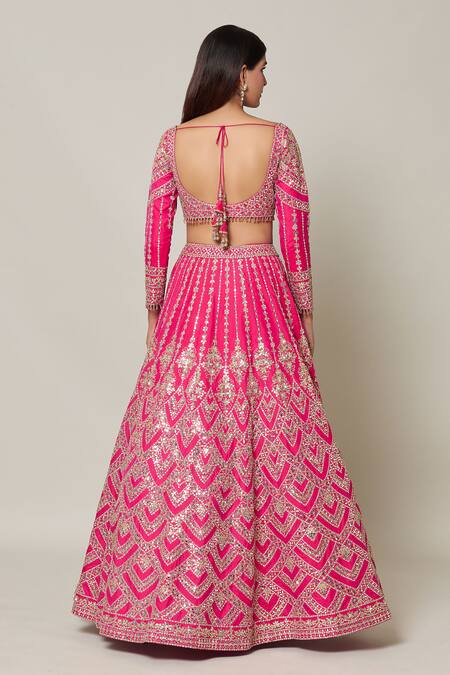 Shop Azeera Pink Silk, Organza Pearls, Stones, Gota Patti Gul Bahar Embroidered Lehenga Set at Aza Fashions Shop_Azeera_Pink Silk, Organza Pearls, Stones, Gota Patti Gul Bahar Embroidered Lehenga Set_at_Aza_Fashions
