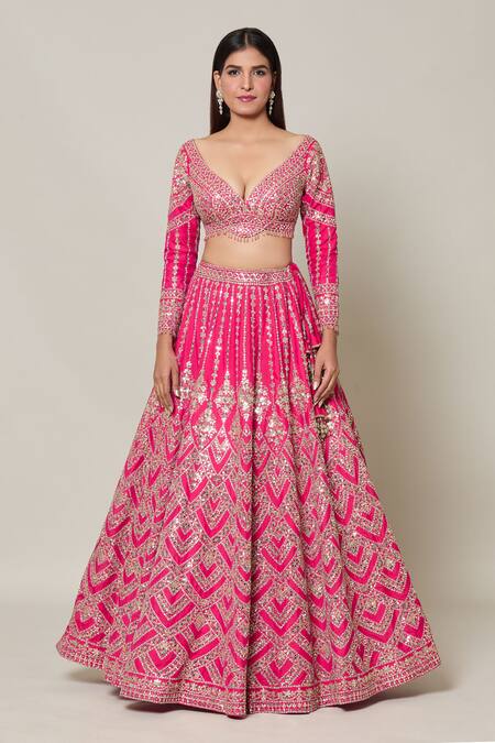 Azeera Pink Silk, Organza Pearls, Stones, Gota Patti Gul Bahar Embroidered Lehenga Set Online at Aza Fashions Azeera_Pink Silk, Organza Pearls, Stones, Gota Patti Gul Bahar Embroidered Lehenga Set_Online_at_Aza_Fashions