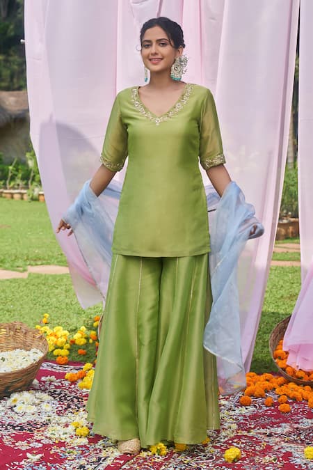 Megha Pitti Zardozi Embroidered Kurta Sharara Set 