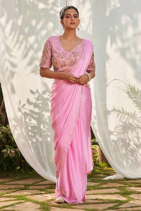 Megha Pitti Embroidered Pre-Draped Saree With Blouse 