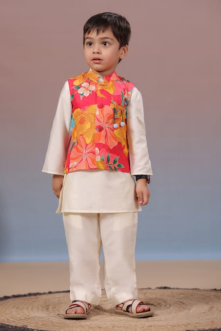 Casa Ninos Floral Print Bundi Kurta Set 