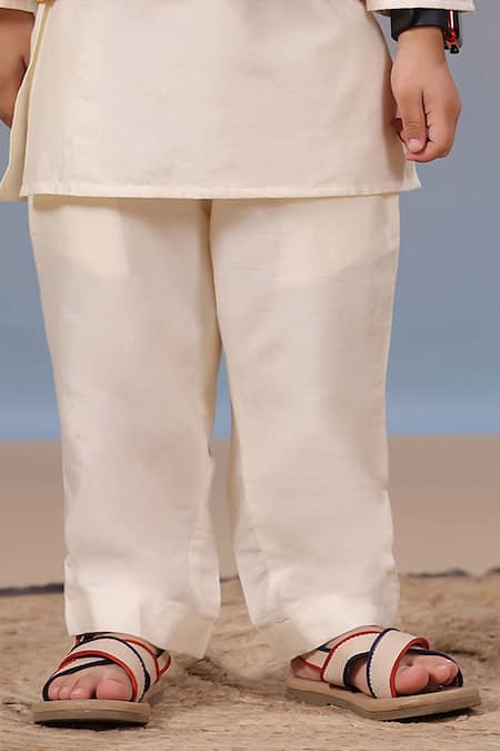 Buy_Casa Ninos_Red Muslin, , Satin Embroidery Floral Print Bundi Kurta Set 