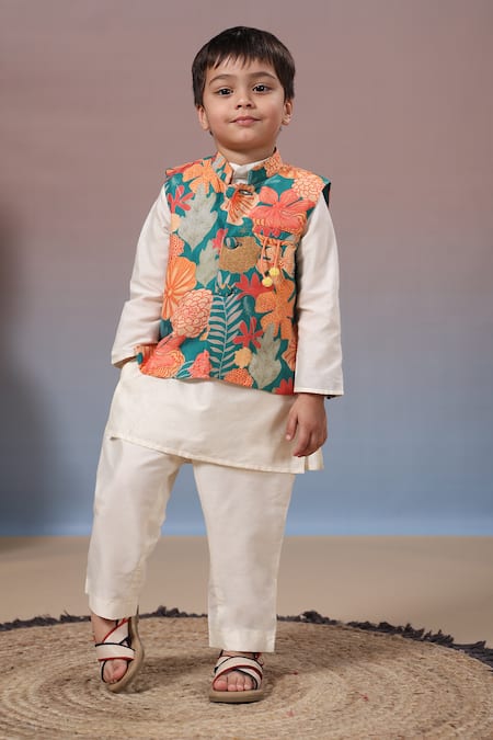 Casa Ninos Floral Print Bundi Kurta Set 