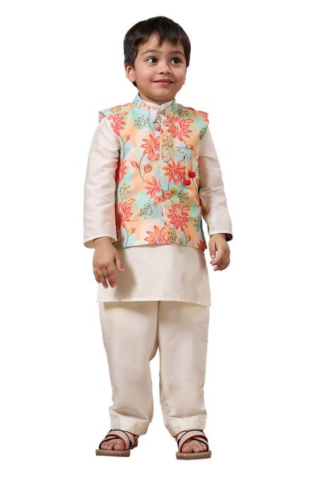 Buy Casa Ninos Multi Color Muslin, Cotton Floral Print Bundi Kurta Set Online at Aza Fashions Buy_Casa Ninos_Multi Color Muslin, Cotton Floral Print Bundi Kurta Set _Online_at_Aza_Fashions