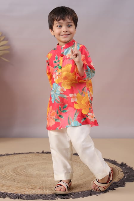 Casa Ninos Floral Print Straight Kurta & Pyjama Set 