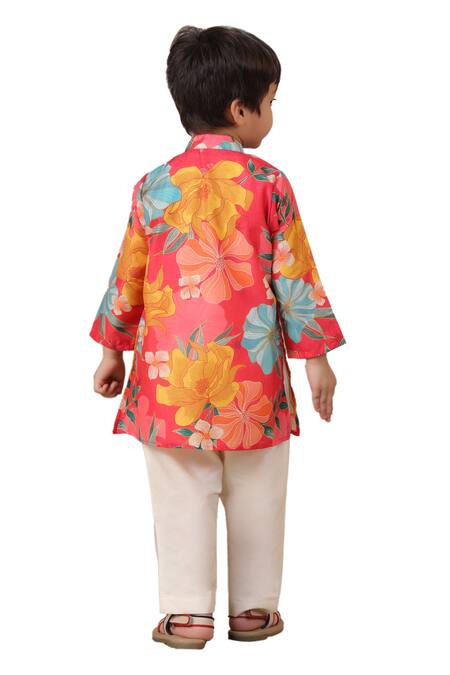 Casa Ninos_Multi Color Muslin, Cotton, Silk Floral Print Straight Kurta And Pyjama Set _Online_at_Aza_Fashions