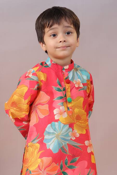 Shop Casa Ninos Multi Color Muslin, Cotton, Silk Floral Print Straight Kurta And Pyjama Set Online at Aza Fashions Shop_Casa Ninos_Multi Color Muslin, Cotton, Silk Floral Print Straight Kurta And Pyjama Set _Online_at_Aza_Fashions