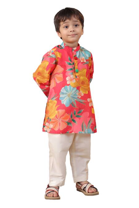 Casa Ninos Multi Color Muslin, Cotton, Silk Floral Print Straight Kurta And Pyjama Set at Aza Fashions Casa Ninos_Multi Color Muslin, Cotton, Silk Floral Print Straight Kurta And Pyjama Set _at_Aza_Fashions