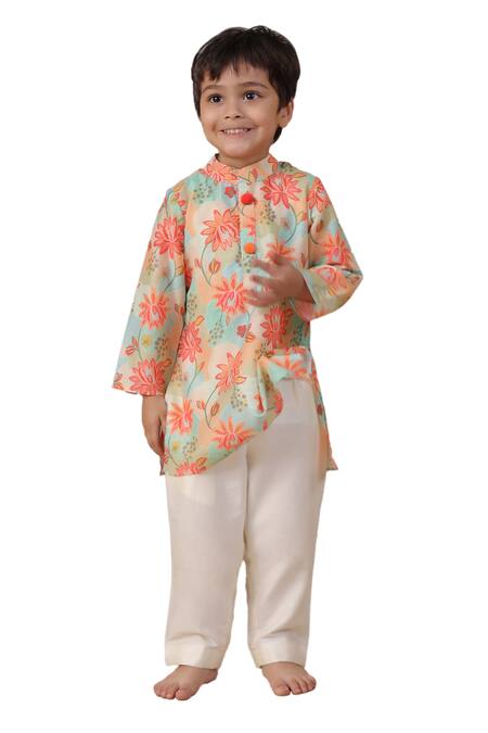 Shop Casa Ninos Multi Color Muslin, Cotton, Silk Embroidery Floral Print Kurta And Pyjama Set Online at Aza Fashions Shop_Casa Ninos_Multi Color Muslin, Cotton, Silk Embroidery Floral Print Kurta And Pyjama Set _Online_at_Aza_Fashions