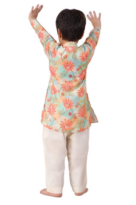 Buy Casa Ninos Multi Color Muslin, Cotton, Silk Embroidery Floral Print Kurta And Pyjama Set Buy_Casa Ninos_Multi Color Muslin, Cotton, Silk Embroidery Floral Print Kurta And Pyjama Set