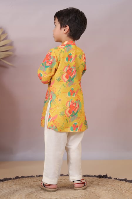 Casa Ninos Straight Floral Print Kurta & Pyjama Set 
