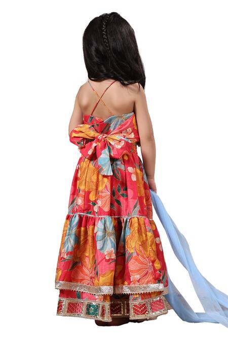Buy Casa Ninos Red Net, Muslin, Cotton Sequins, Tassels Printed Layered Lehenga Set Online at Aza Fashions Buy_Casa Ninos_Red Net, Muslin, Cotton Sequins, Tassels Printed Layered Lehenga Set _Online_at_Aza_Fashions
