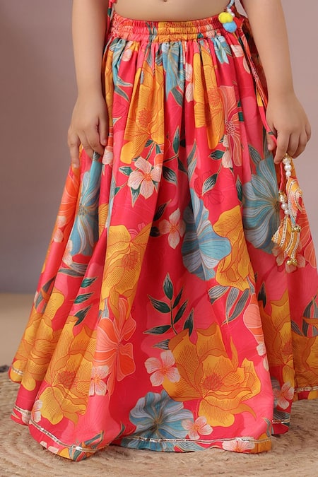 Buy Casa Ninos Red Muslin, Crepe Ruffles Floral Print Lehenga Set Online at Aza Fashions Buy_Casa Ninos_Red Muslin, Crepe Ruffles Floral Print Lehenga Set _Online_at_Aza_Fashions