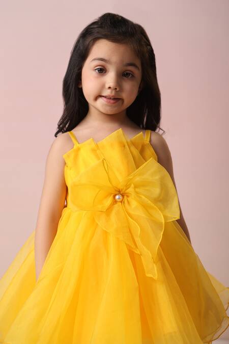 Casa Ninos_Yellow Organza Bows Dress_Online_at_Aza_Fashions