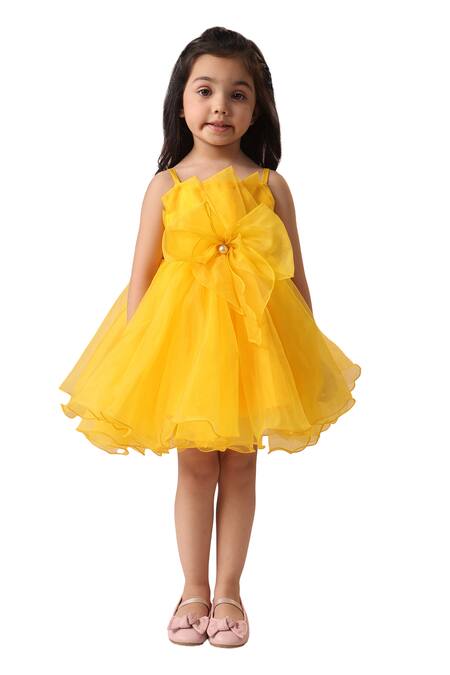 Buy_Casa Ninos_Yellow Organza Bows Dress_Online_at_Aza_Fashions