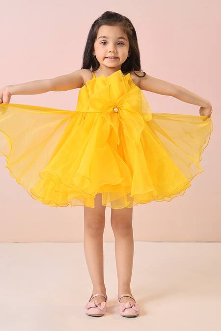 Buy_Casa Ninos_Yellow Organza Bows Dress