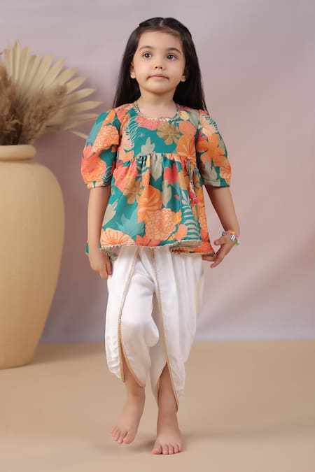 CASA NINOS Floral Print Peplum Kurta & Dhoti Pant Set 