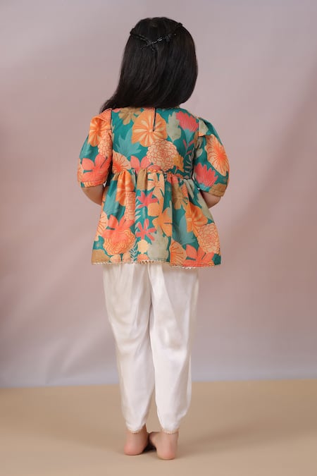 Casa Ninos Floral Print Peplum Kurta & Dhoti Pant Set 