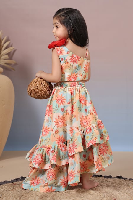 Casa Ninos Floral Print High Low Lehenga Set 