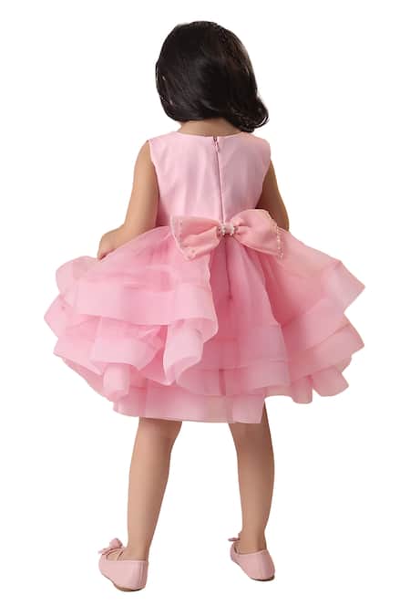 Buy Casa Ninos Pink Organza, Crepe Pearls Layered Embroidered Dress Online at Aza Fashions Buy_Casa Ninos_Pink Organza, Crepe Pearls Layered Embroidered Dress _Online_at_Aza_Fashions