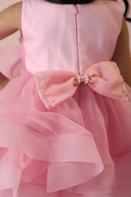 Shop_Casa Ninos_Pink Organza, Crepe Pearls Layered Embroidered Dress _Online_at_Aza_Fashions