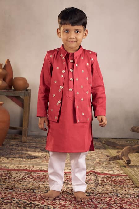 Vivedkids Sequin Bloom Embroidered Bundi Kurta Set 