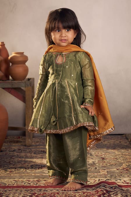 Vivedkids Green Tissue, Crepe Gota Patti, Sequins And Embellished Anarkali Set Online at Aza Fashions Vivedkids_Green Tissue, Crepe Gota Patti, Sequins And Embellished Anarkali Set _Online_at_Aza_Fashions