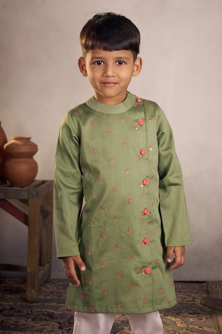 Vivedkids Bullian Leaf Embroidered Kurta Set 