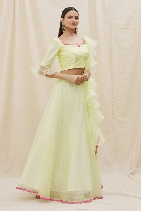 Shop Naintara Bajaj Yellow Taffeta, Organza Sweetheart Neck Flared Lehenga Set Online at Aza Fashions Shop_Naintara Bajaj_Yellow Taffeta, Organza Sweetheart Neck Flared Lehenga Set _Online_at_Aza_Fashions