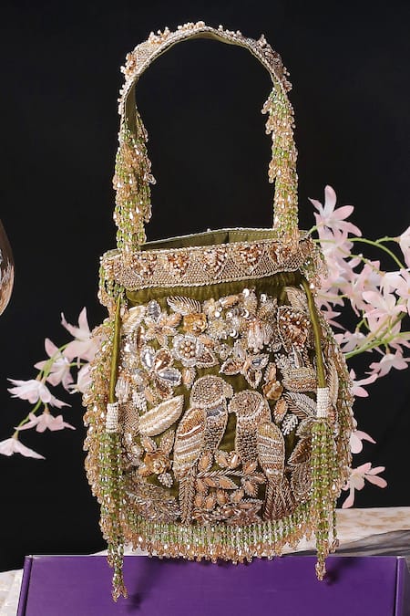 KAVANAH Mogra Embroidered Potli With Detachable Handle 