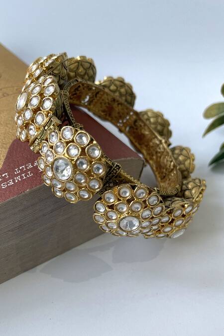 Studio6 Jewels_White Kundan Work Openable Bangle _Online_at_Aza_Fashions