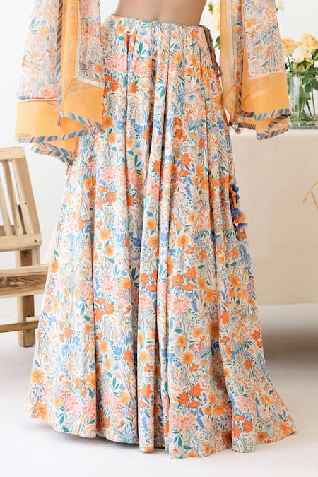 Baise Gaba_Off White Modal Sunlit Floral Print Lehenga _Online_at_Aza_Fashions