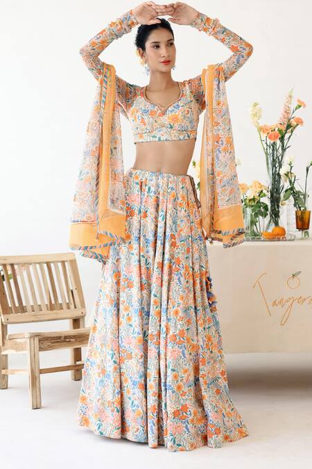 Buy_Baise Gaba_Off White Modal Sunlit Floral Print Lehenga _Online_at_Aza_Fashions