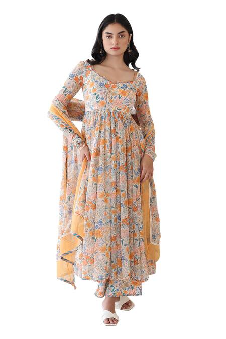 Buy Baise Gaba Off White Chiffon, Rayon Lace, Beads, Enigma Floral Print Anarkali Pant Set Online at Aza Fashions Buy_Baise Gaba_Off White Chiffon, Rayon Lace, Beads, Enigma Floral Print Anarkali Pant Set _Online_at_Aza_Fashions