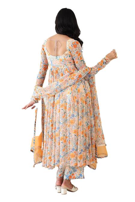 Shop Baise Gaba Off White Chiffon, Rayon Lace, Beads, Enigma Floral Print Anarkali Pant Set Shop_Baise Gaba_Off White Chiffon, Rayon Lace, Beads, Enigma Floral Print Anarkali Pant Set