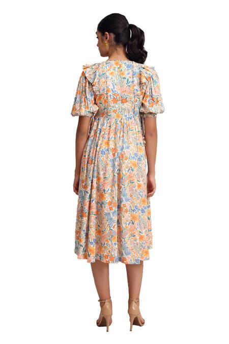 Buy Baise Gaba Off White Rayon Square Neck Glisen Floral Print Dress Buy_Baise Gaba_Off White Rayon Square Neck Glisen Floral Print Dress
