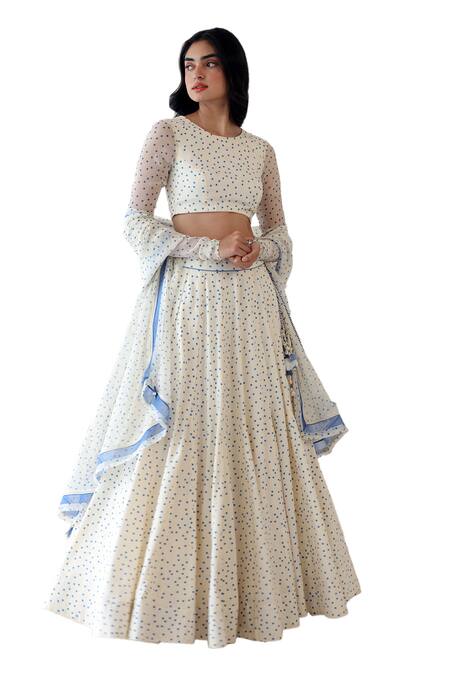 Buy Baise Gaba Off White Chiffon, Rayon Boat Neck Fabel Polka Dot Print Blouse Online at Aza Fashions Buy_Baise Gaba_Off White Chiffon, Rayon Boat Neck Fabel Polka Dot Print Blouse _Online_at_Aza_Fashions