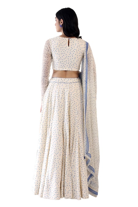 Buy Baise Gaba Off White Chiffon, Rayon Boat Neck Fabel Polka Dot Print Blouse Buy_Baise Gaba_Off White Chiffon, Rayon Boat Neck Fabel Polka Dot Print Blouse