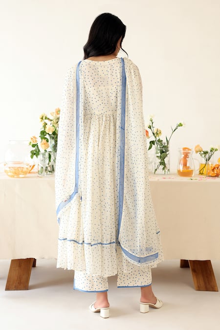 Shop_Baise Gaba_Off White Chiffon Sequins, Lace Boondie Polka Dot Print Anarkali _at_Aza_Fashions