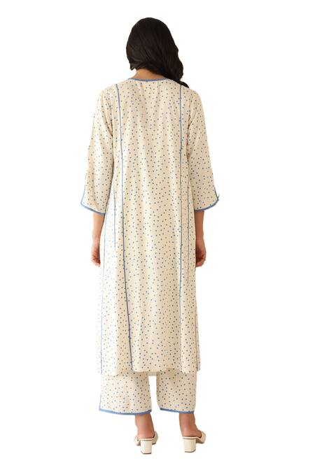 Buy Baise Gaba Off White Rayon Split V-neck Polka Dot Print Kurta With Pant Buy_Baise Gaba_Off White Rayon Split V-neck Polka Dot Print Kurta With Pant