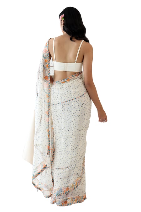 Buy_Baise Gaba_Off White Chiffon Ode Polka Dot Print Saree 